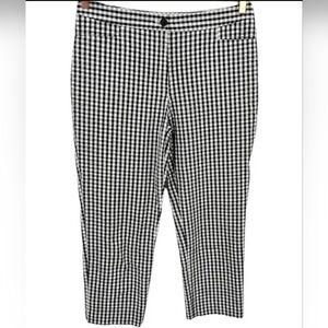 TALBOTS Woman Black Gingham Button Front Four Pocket Cropped Pants Plus Size 14W